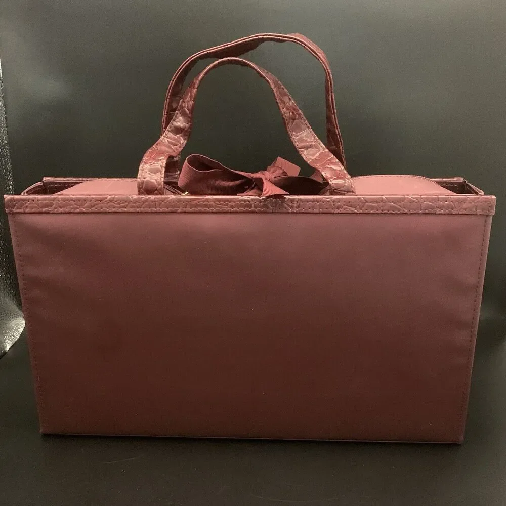 NEW Vintage Estee Lauder Burgundy Hard Makeup Travel Case Alligator Style Trim